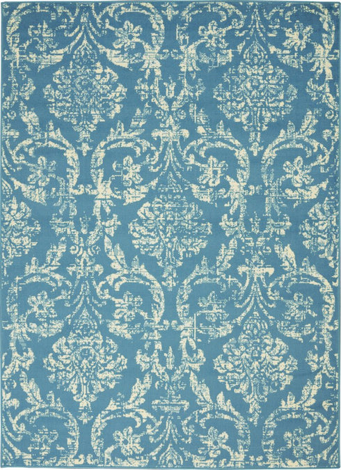 2' X 4' Blue Damask Power Loom Area Rug